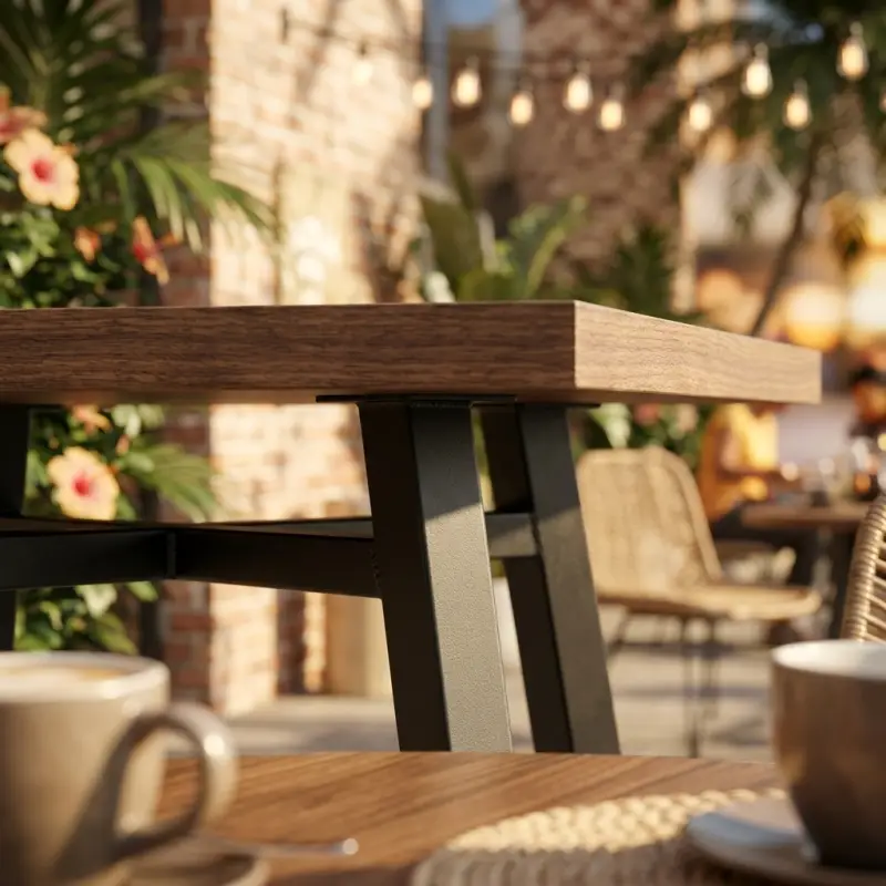 Meja Cafe Industrial Top Kayu Kaki Besi A-Frame [5]