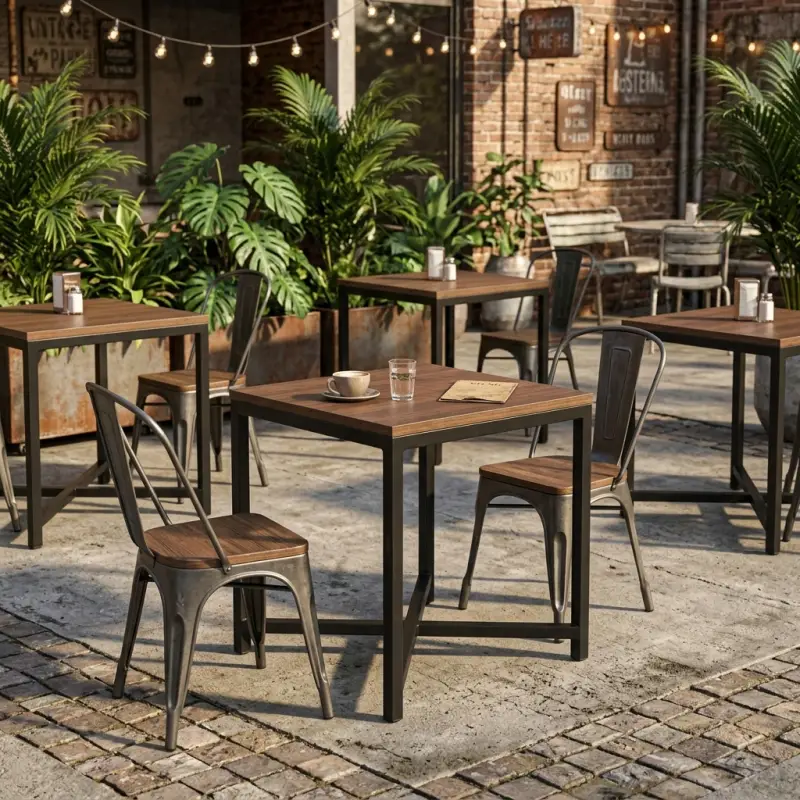 Meja Cafe Industrial Top Kayu Rangka Besi [2]
