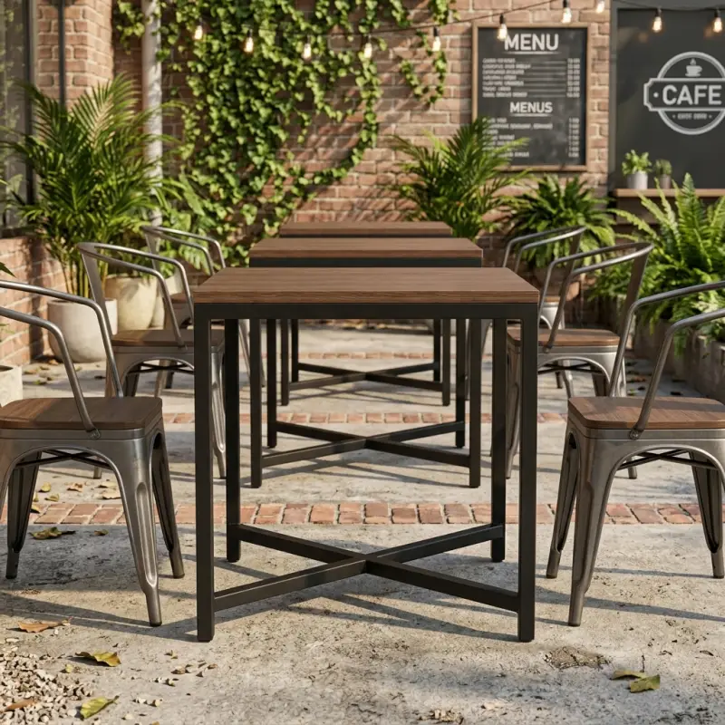 Meja Cafe Industrial Top Kayu Rangka Besi [3]