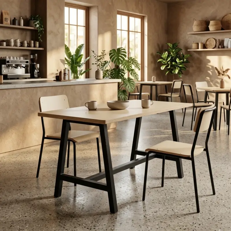 Meja Cafe Kaki A-Frame Besi Hitam Top Plywood [5]