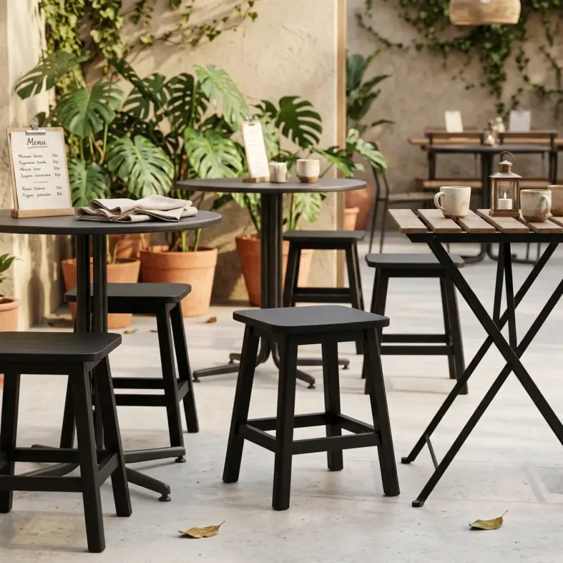 Meja Cafe Kayu Besi Industrial Kaki Kotak [2]
