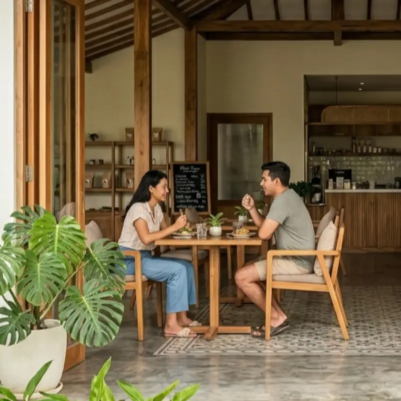 Meja Cafe Kayu Solid Kaki Silang [4]