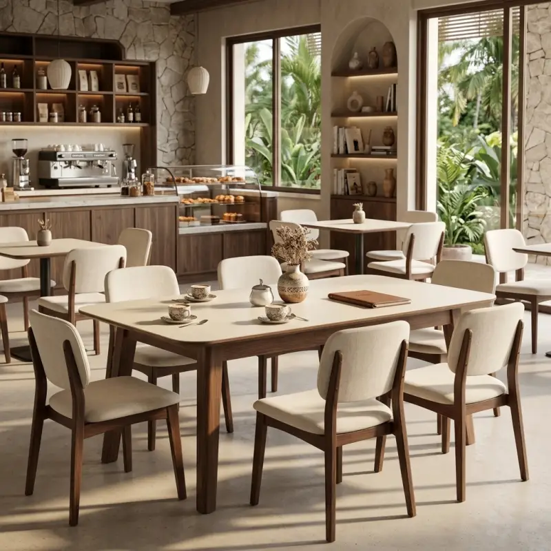 Meja Cafe Kayu Solid Top HPL Sudut Rounded [2]