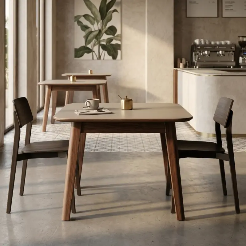Meja Cafe Kayu Solid Top HPL Sudut Rounded [3]