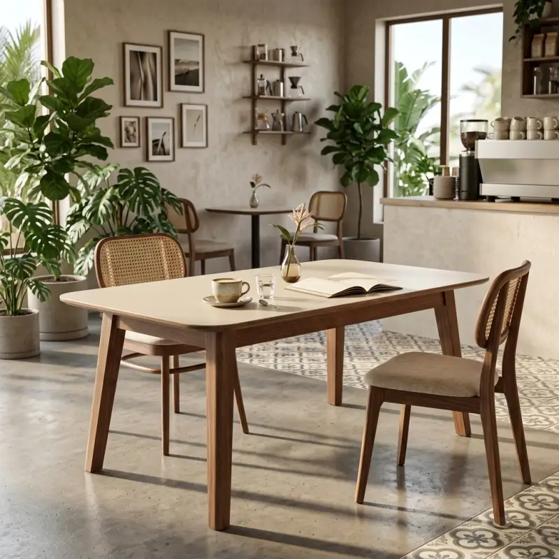 Meja Cafe Kayu Solid Top HPL Sudut Rounded [4]