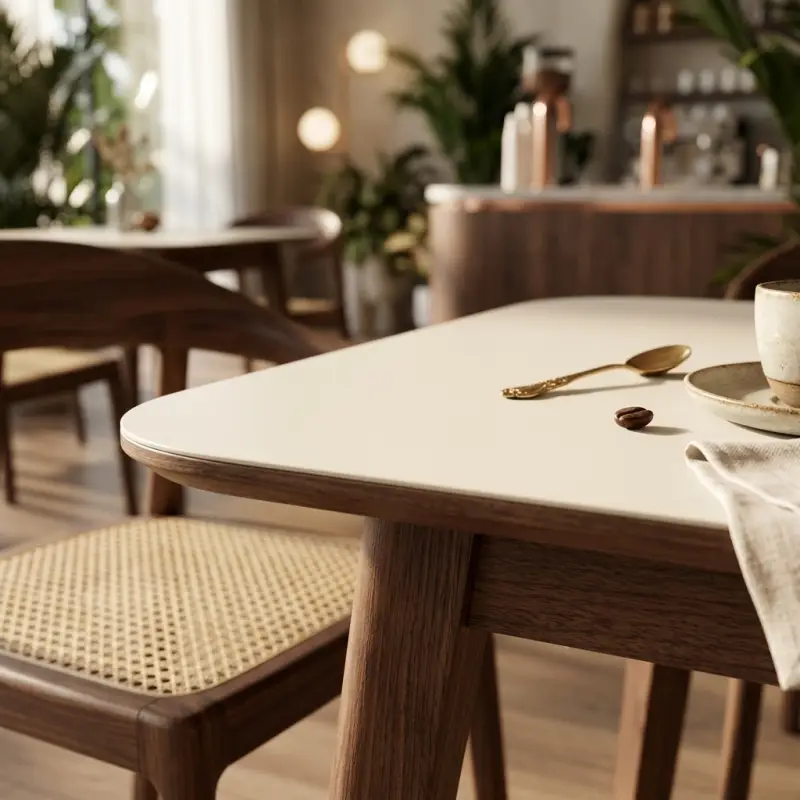 Meja Cafe Kayu Solid Top HPL Sudut Rounded [5]