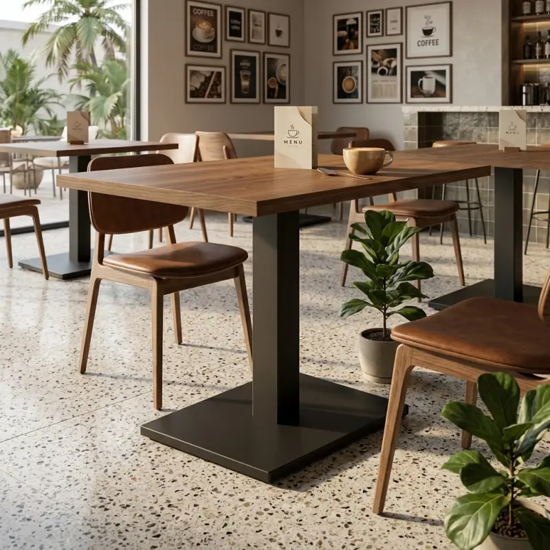 Meja Cafe Kayu Top Kaki Besi Single Pedestal [2]