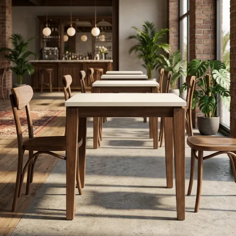 Meja Cafe Kayu Top Putih Scandinavian [4]