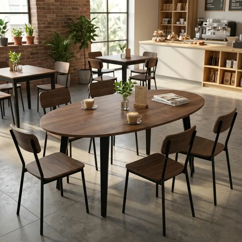 Meja Cafe Oval Top Kayu Kaki Besi Hitam [2]