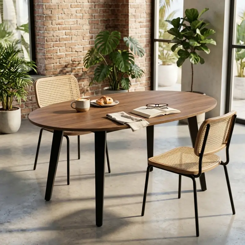 Meja Cafe Oval Top Kayu Kaki Besi Hitam [4]