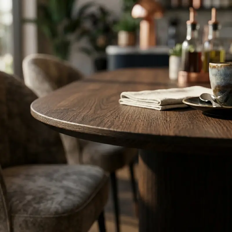 Meja Cafe Oval Top Pedestal Base Kayu Dark Walnut [3]