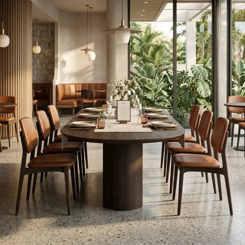 Meja Cafe Oval Top Pedestal Base Kayu Dark Walnut [4]