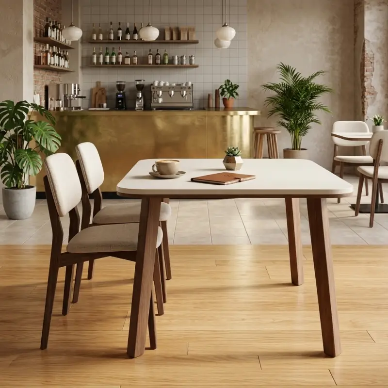 Meja Cafe Skandinavian Top HPL Kaki Kayu Walnut [3]