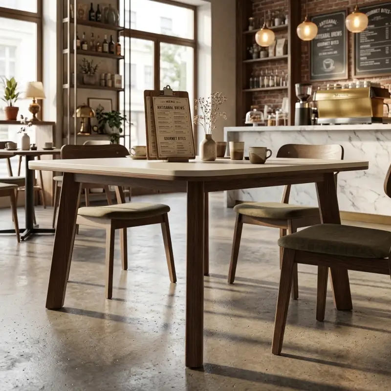 Meja Cafe Skandinavian Top HPL Kaki Kayu Walnut [4]