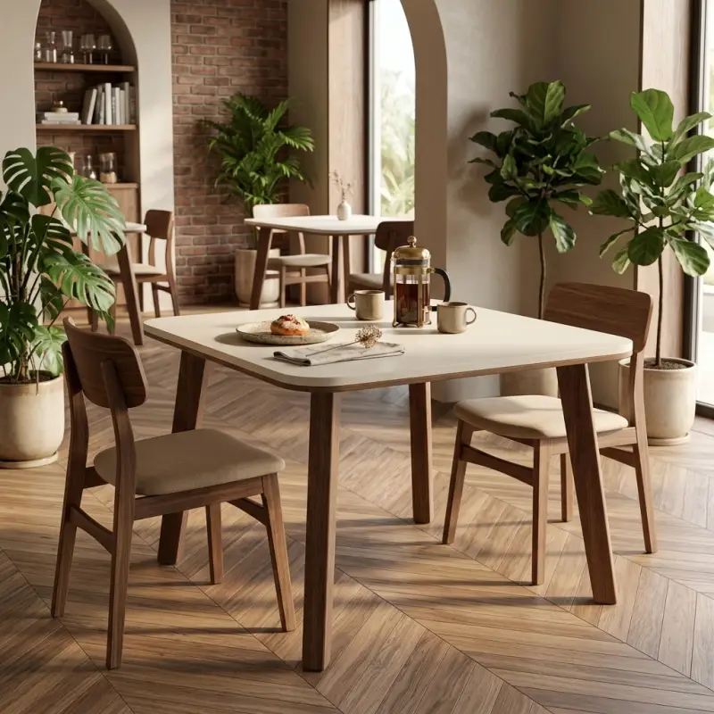 Meja Cafe Skandinavian Top HPL Kaki Kayu Walnut [5]