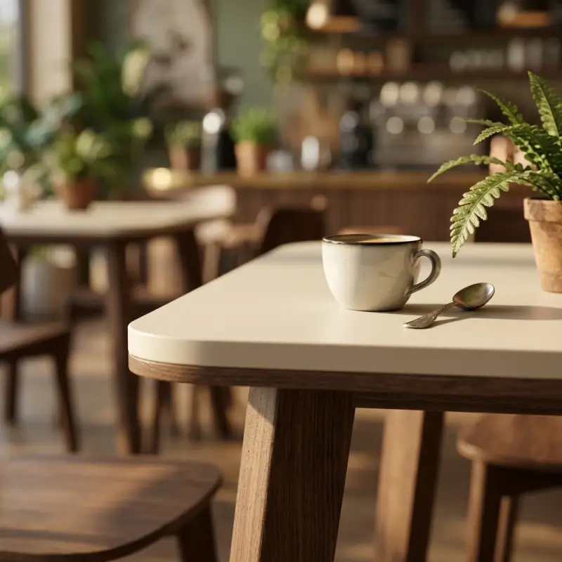 Meja Cafe Skandinavian Top HPL Kaki Kayu Walnut [6]