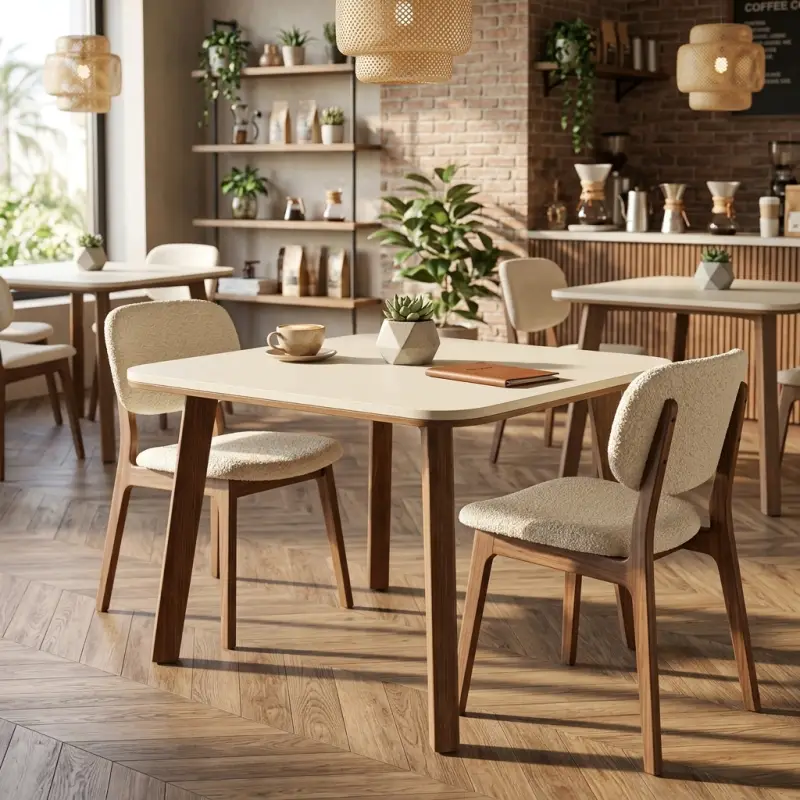 Meja Cafe Skandinavian Top HPL Kaki Kayu Walnut [7]