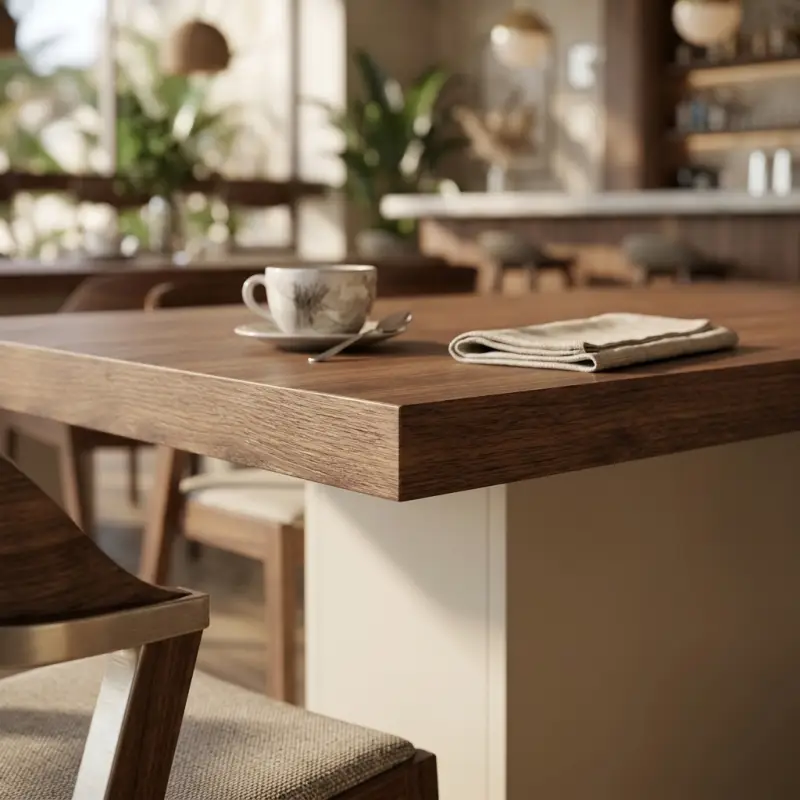 Meja Cafe Top Kayu Walnut Kaki Pedestal [3]