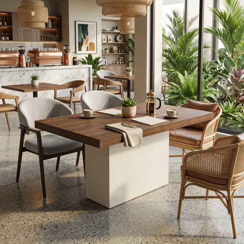 Meja Cafe Top Kayu Walnut Kaki Pedestal [4]