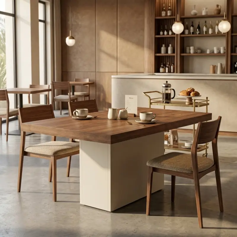 Meja Cafe Top Kayu Walnut Kaki Pedestal [5]