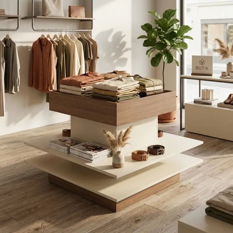 Meja Display Bertingkat Kayu untuk Toko Pakaian dan Butik [2]