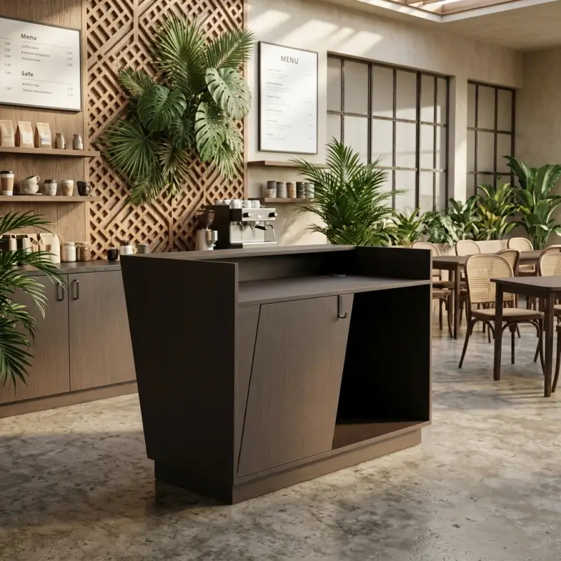 Meja Kasir Cafe Minimalis dengan Kabinet Penyimpanan [4]