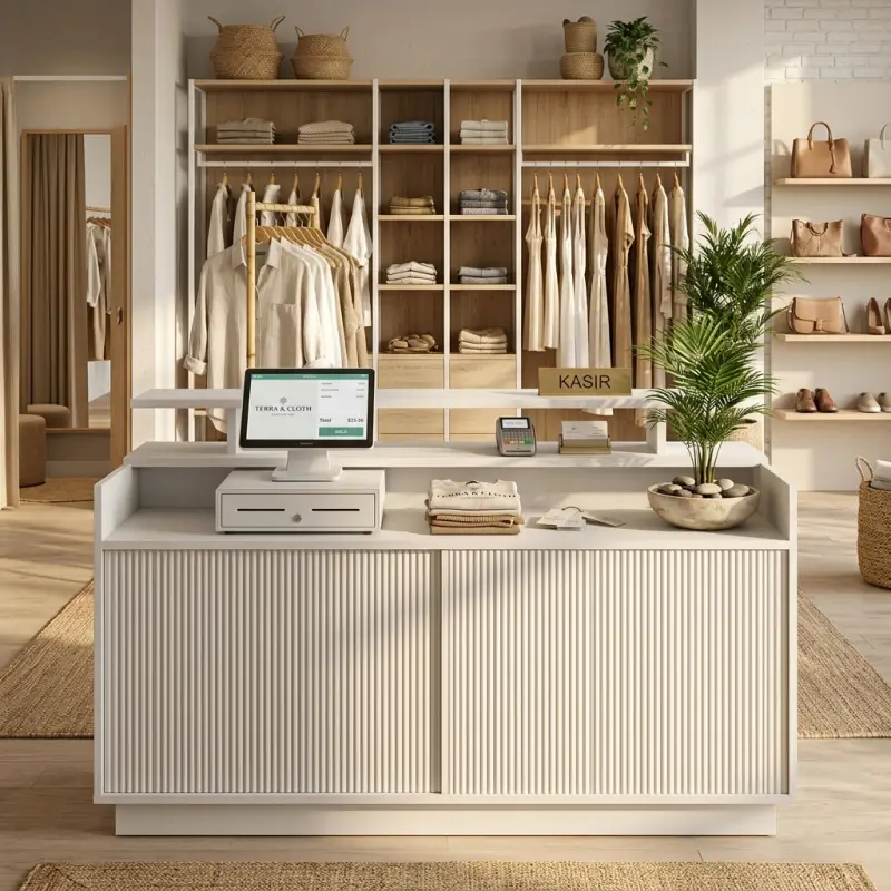 Meja Kasir Fluted Panel Minimalis Dua Level [2]