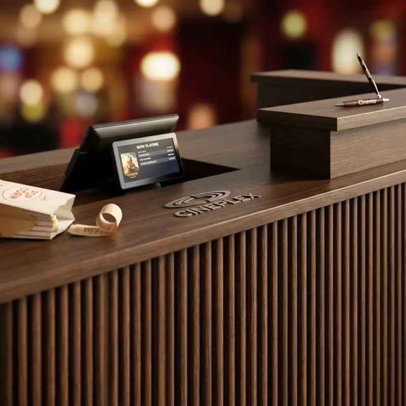 Meja Kasir Fluted Panel Walnut Top Hitam [4]