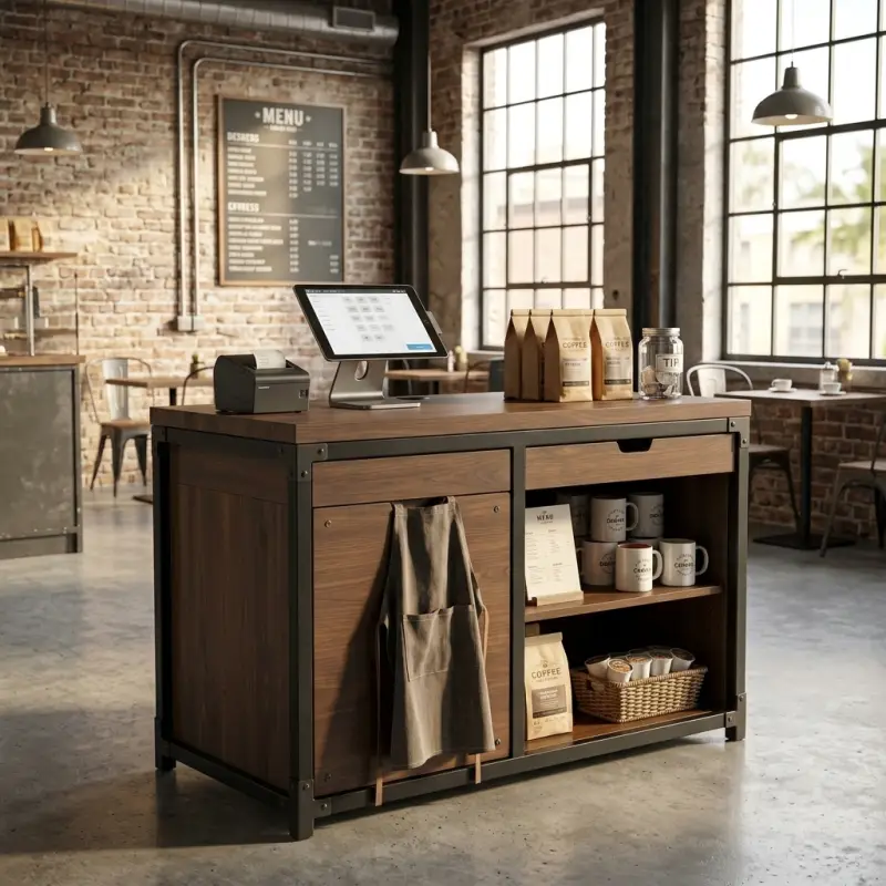 Meja Kasir Industrial Kayu Walnut Rangka Besi [2]