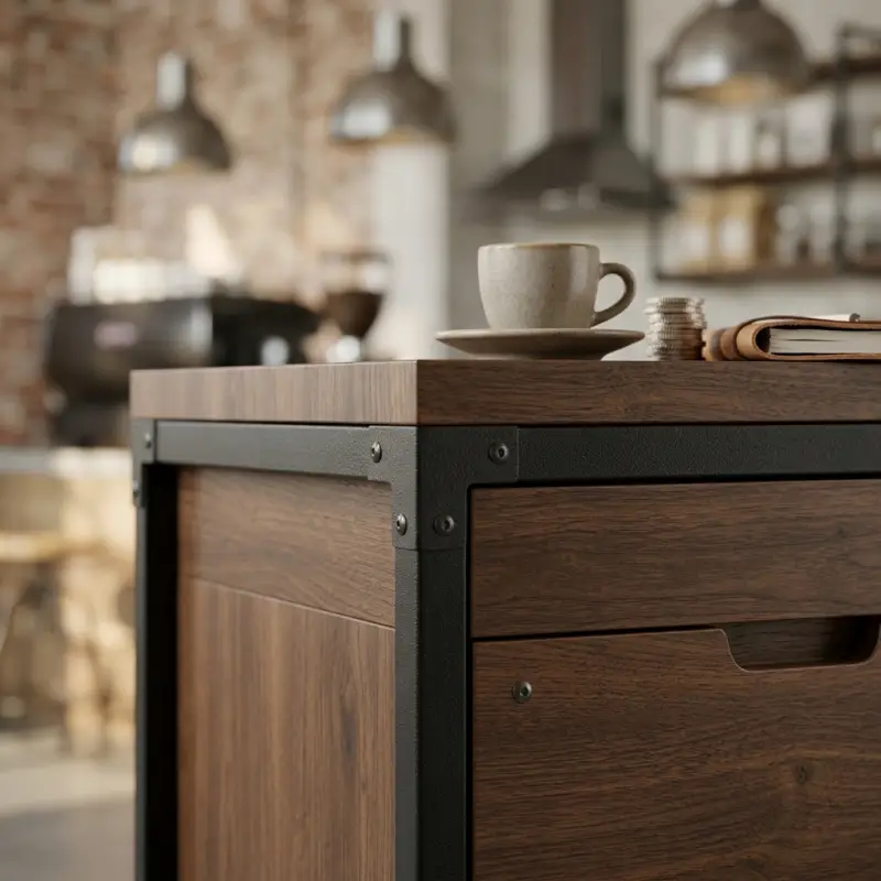 Meja Kasir Industrial Kayu Walnut Rangka Besi [3]
