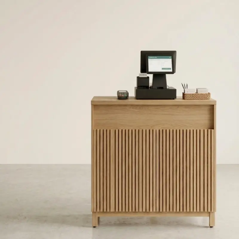 Meja Kasir Kayu Slat Panel Minimalis [2]