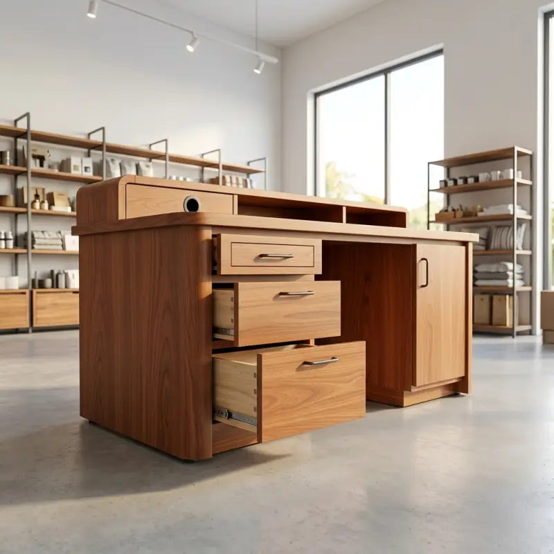 Meja Kasir Kayu Walnut dengan Laci dan Kabinet Penyimpanan [4]