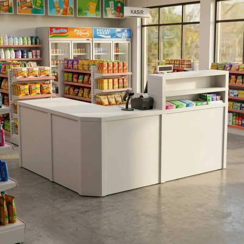 Meja Kasir L-Shape Minimarket Finishing HPL [5]