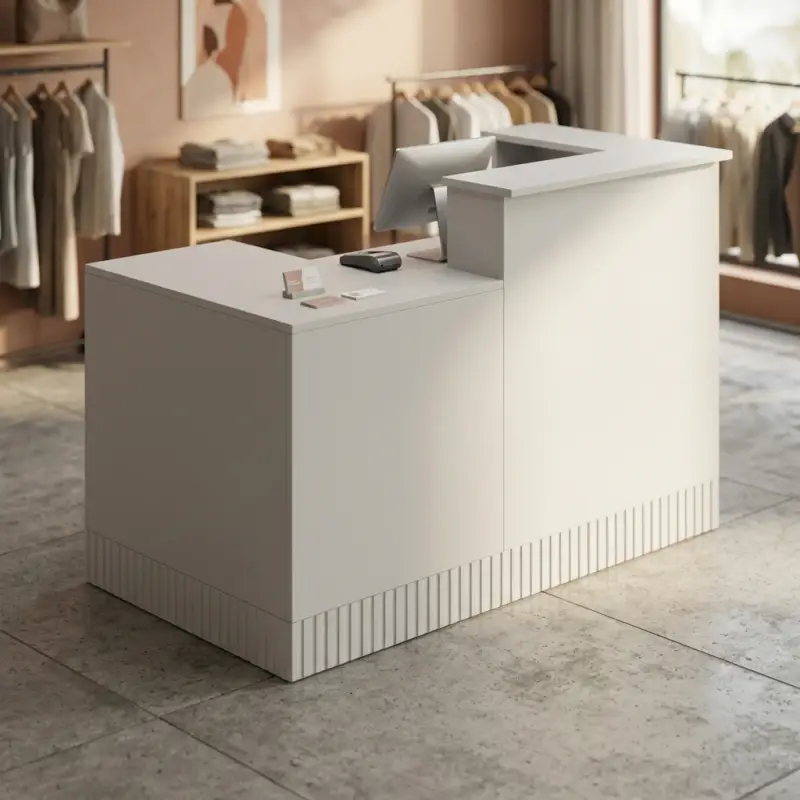 Meja Kasir Minimalis Fluted Base L-Shape [4]