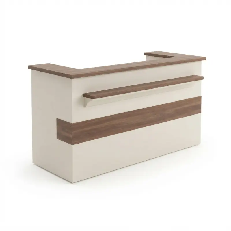 Meja Kasir Minimalis Kombinasi Kayu Walnut dan Panel Putih [5]