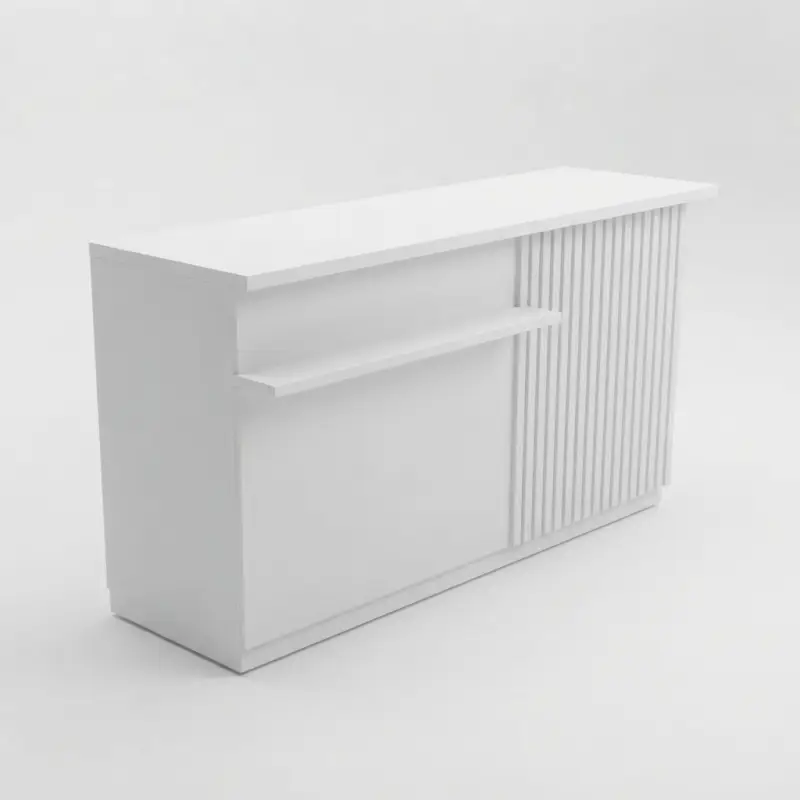 Meja Kasir Minimalis Slat Panel dengan Rak Display [5]