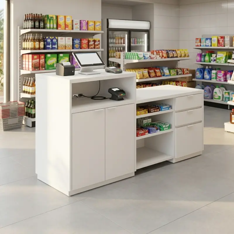 Meja Kasir Minimarket Dua Modul dengan Laci dan Rak Penyimpanan [4]