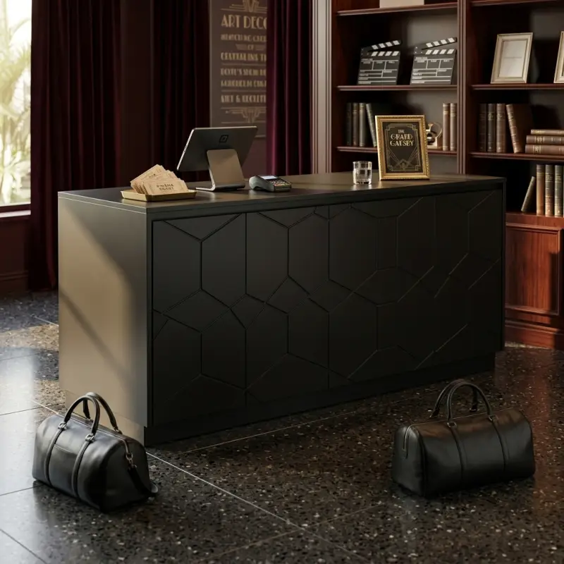 Meja Kasir Panel Hexagon Motif Geometrik Finishing Matte Black [3]