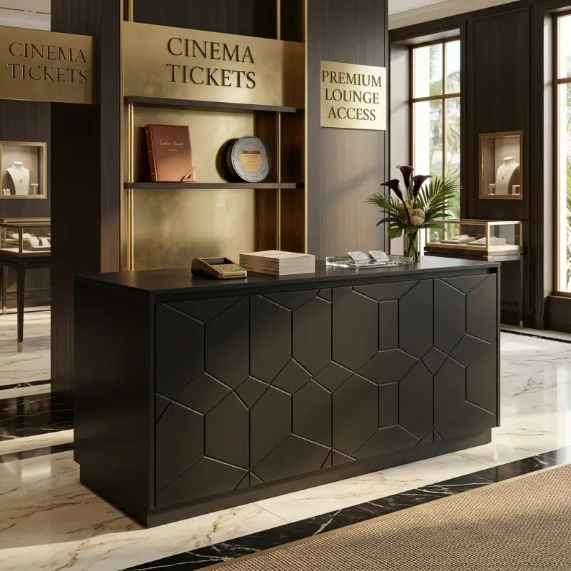 Meja Kasir Panel Hexagon Motif Geometrik Finishing Matte Black [4]