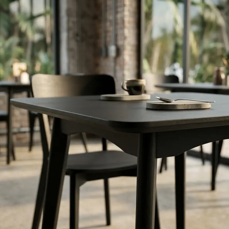 Meja Makan Cafe Kayu Skandinavia Kaki Miring [4]