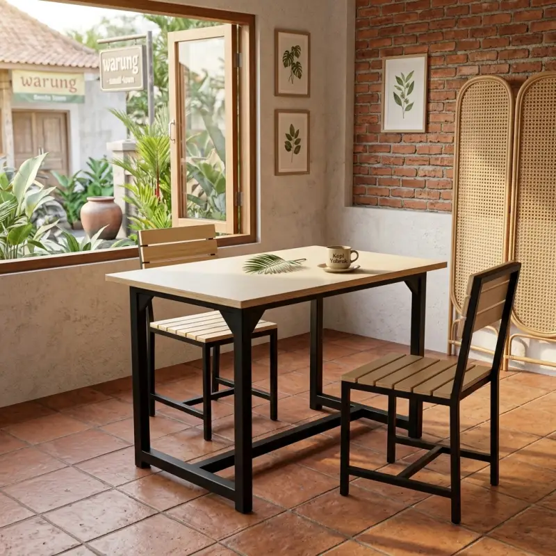 Meja Makan Cafe Rangka Besi Plywood [4]
