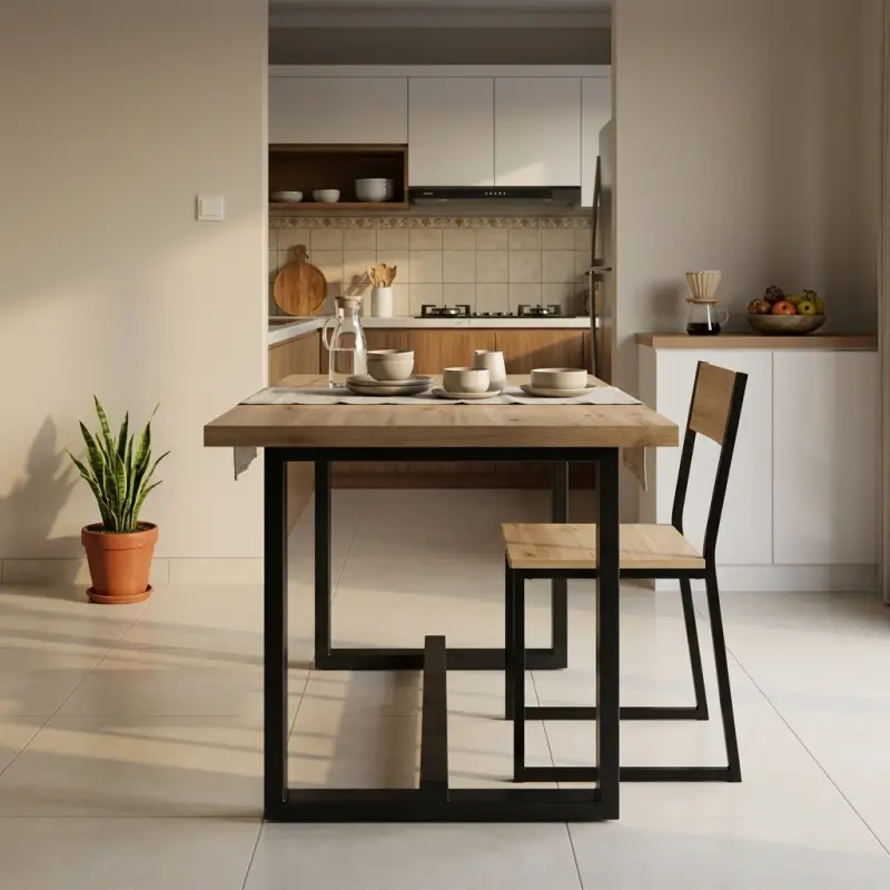 Meja Makan Industrial Rangka Besi Top Kayu [2]