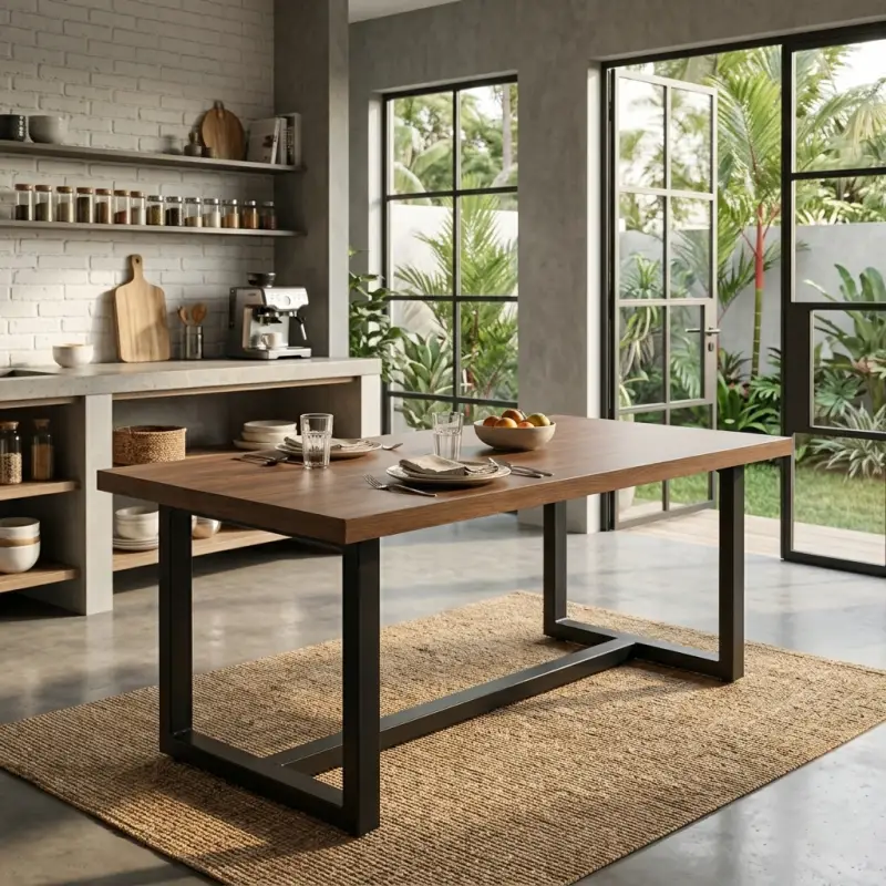 Meja Makan Industrial Rangka Besi U-Frame Top Kayu [2]