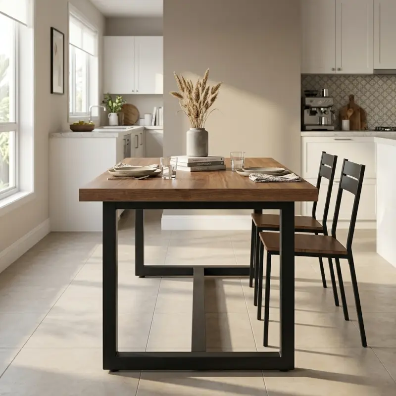 Meja Makan Industrial Rangka Besi U-Frame Top Kayu [3]
