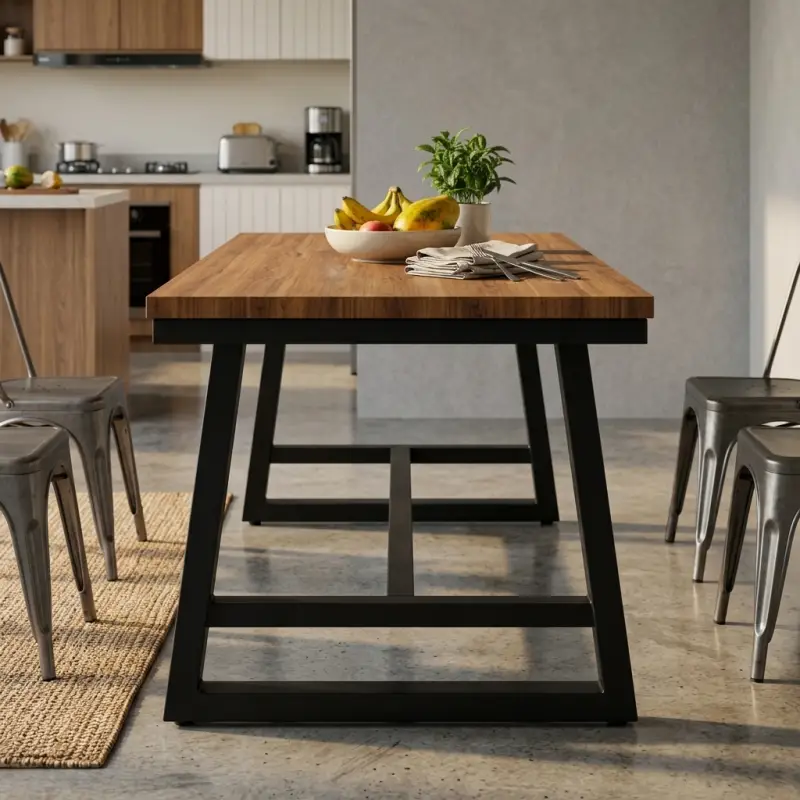 Meja Makan Kaki A-Frame Besi Top Kayu Industrial [3]