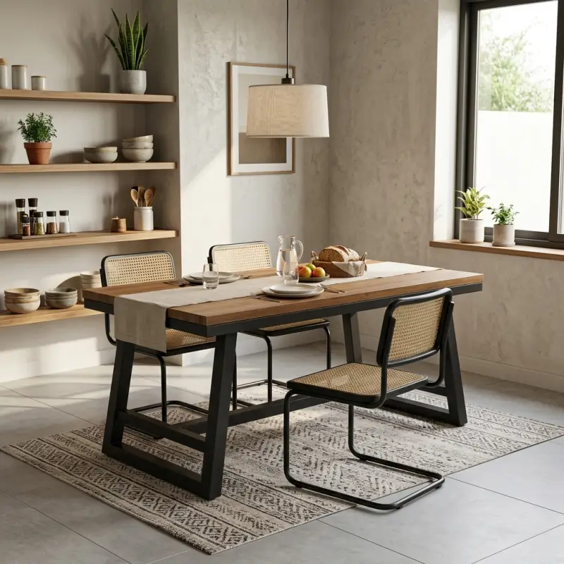 Meja Makan Kaki A-Frame Besi Top Kayu Industrial [6]