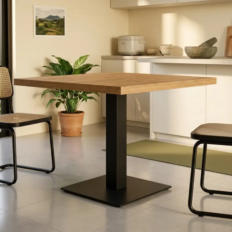 Meja Makan Kayu Kaki Besi Single Pedestal [3]