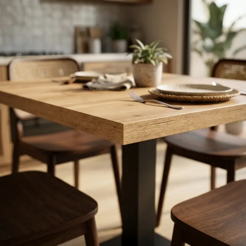 Meja Makan Kayu Kaki Besi Single Pedestal [5]