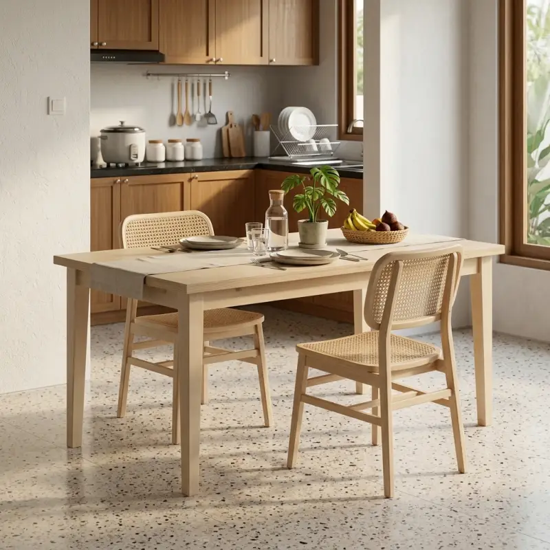 Meja Makan Kayu Solid Gaya Skandinavia [2]