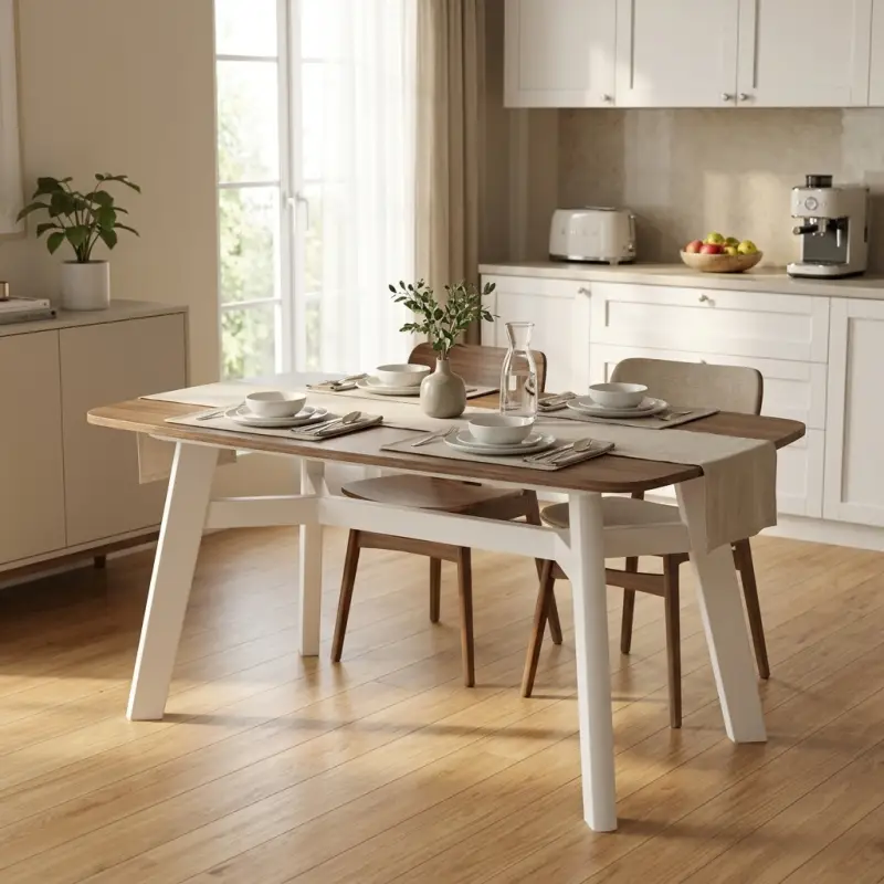 Meja Makan Kayu Walnut Kaki Putih Gaya Skandinavia [6]